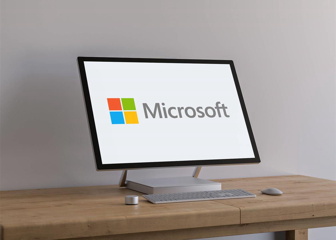Microsoft logo on desktop computer